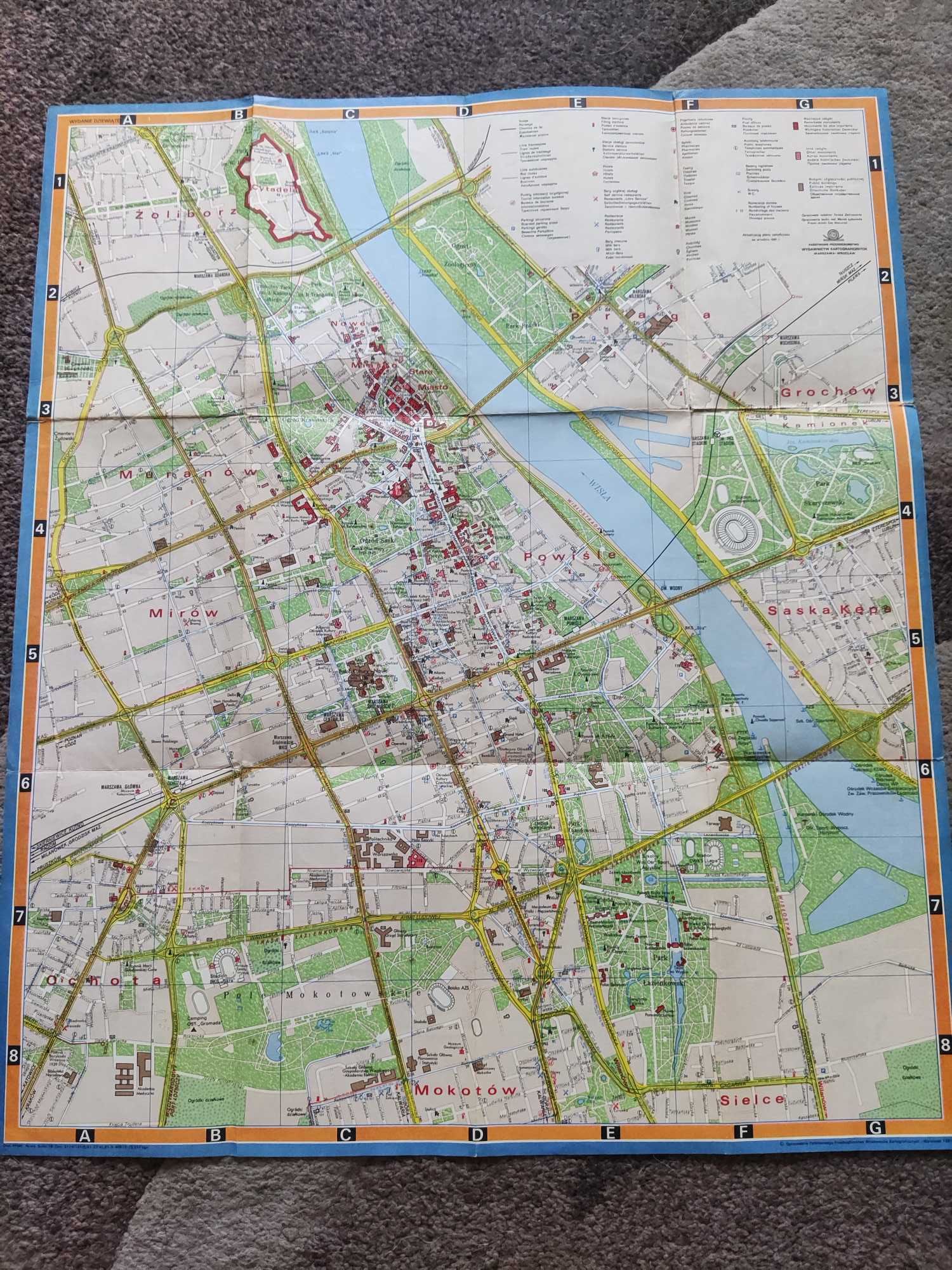 Mapa Warszawa Centrum vintage PRL 1981 rok