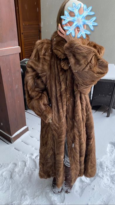 Długie naturalne futro norki boczki norek karmelowe jasno brązowe