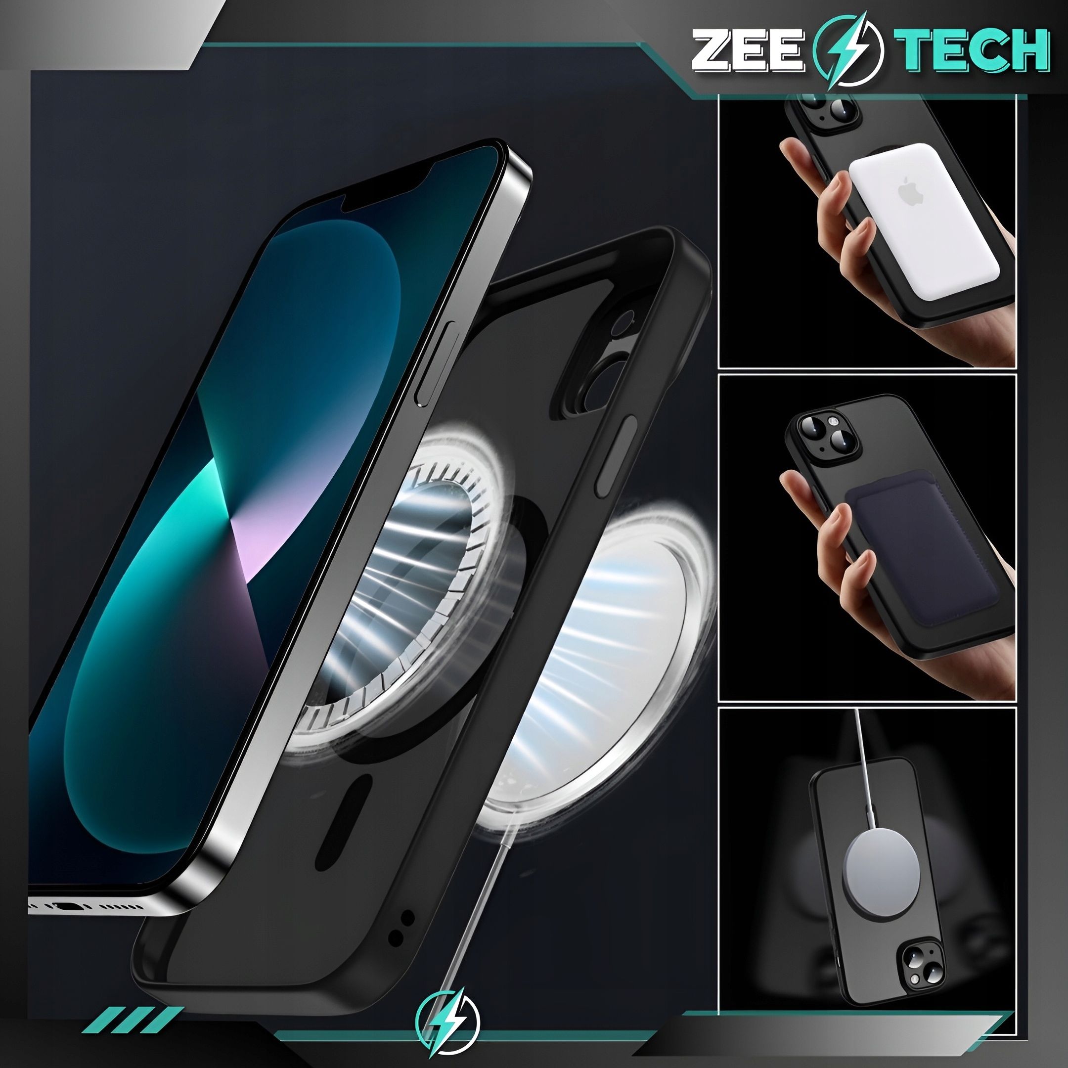 Etui Do Iphone 15 Magsafe Czarne Case Pancerne Osłona Aparatu + Szkło