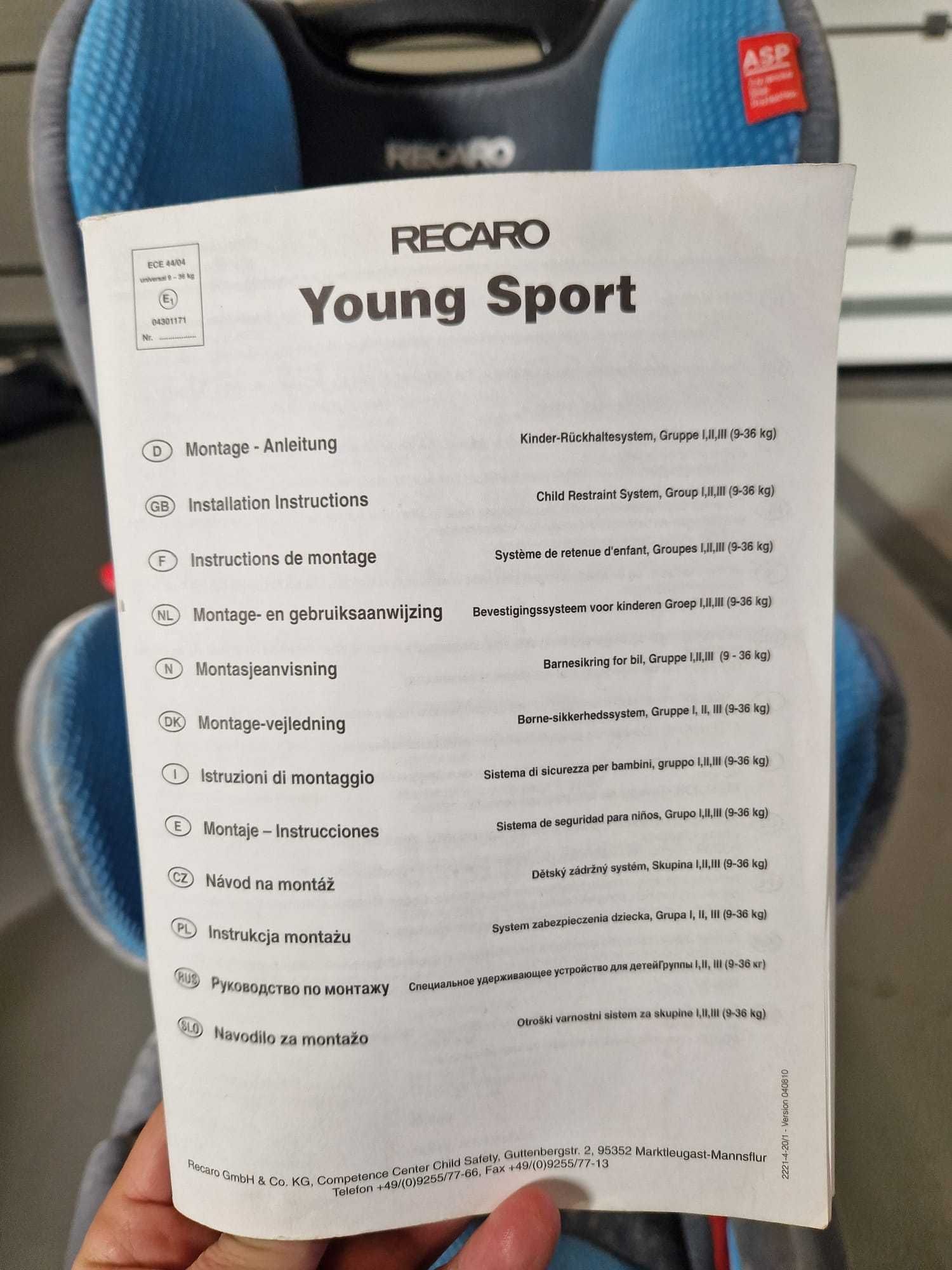 Recaro Young Sport, fotelik samochodowy, stan BDB