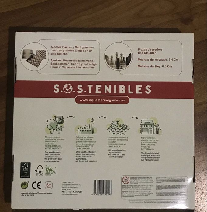 Tabuleiro de xadrez/damas/gamão - 30x30cm