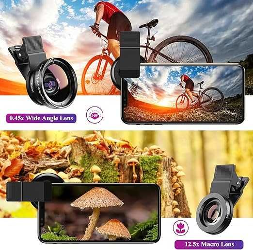 APEXEL Obiektyw aparatu telefonu 2w1 0.45x szerokokątny + 12.5x makro