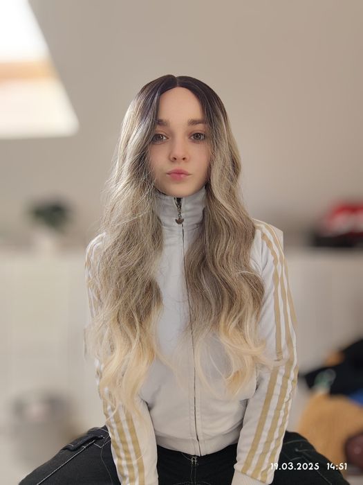 Peruka lace front ombre sombre premium blond brąz długa gęsta premium