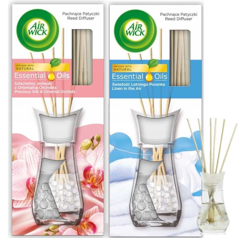 2 x Air Wick pachnące patyczki Świeżość  Poranka + Jedwab&Orchidea