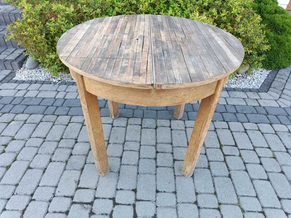 STÓŁ stary drewniany okrągły 90cm / Blat z listewek