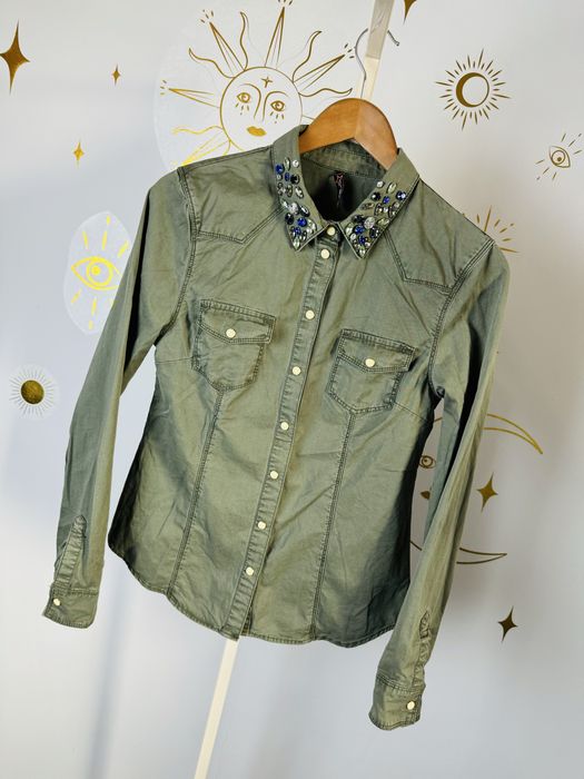 Koszula khaki z ozdobnym kolnierzykiem Fishbone, M