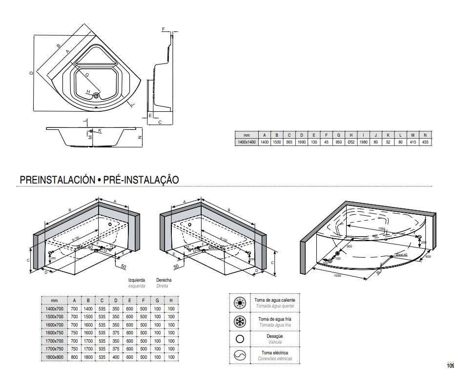Noken Ecolite Wanna Narożna 140X140 z Hydromasażem