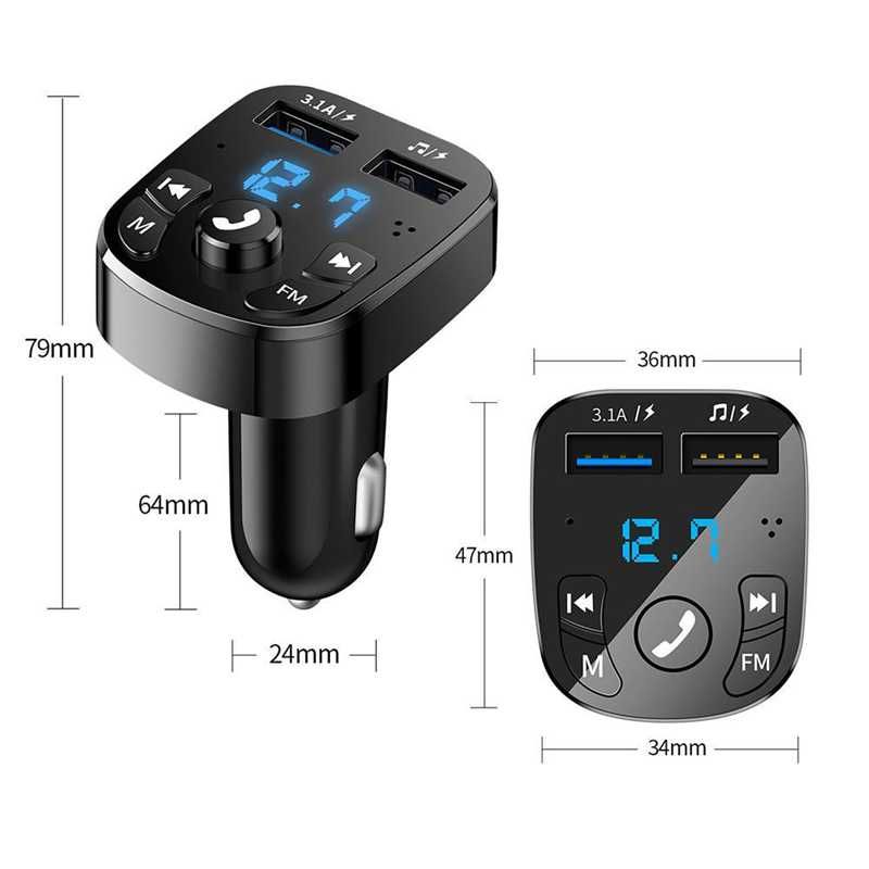 FM модулятор+Bluetooth, USB 3.1A ФМ трансмиттер