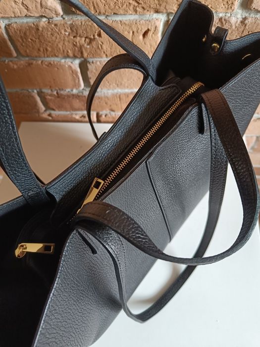 Torebka włoska skóra naturalna na ramię i do ręki czarna