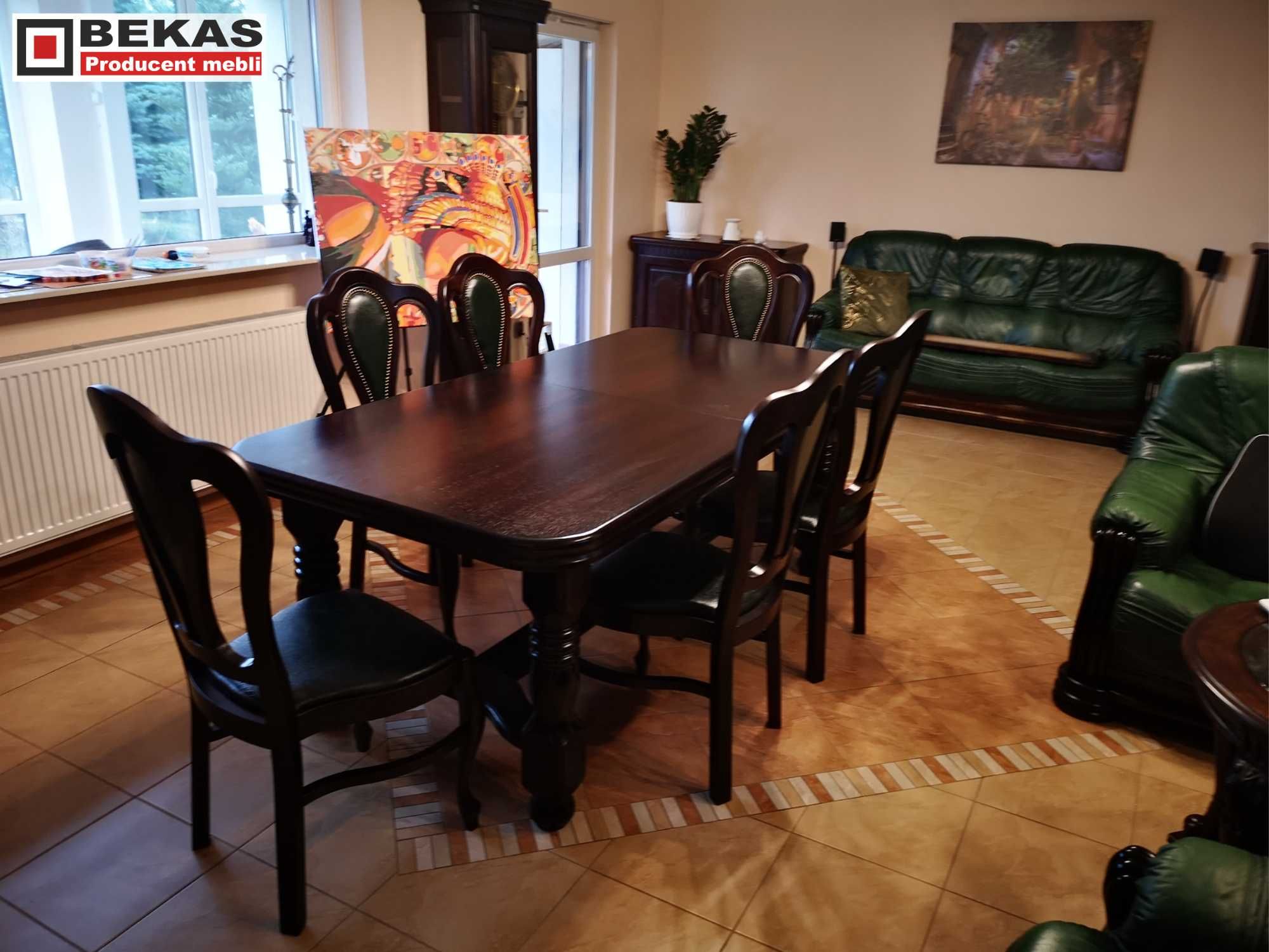 Zestaw do Salonu Stół S-23 Dąb + 6 Krzeseł Skóra Materiał Włoski Bekas