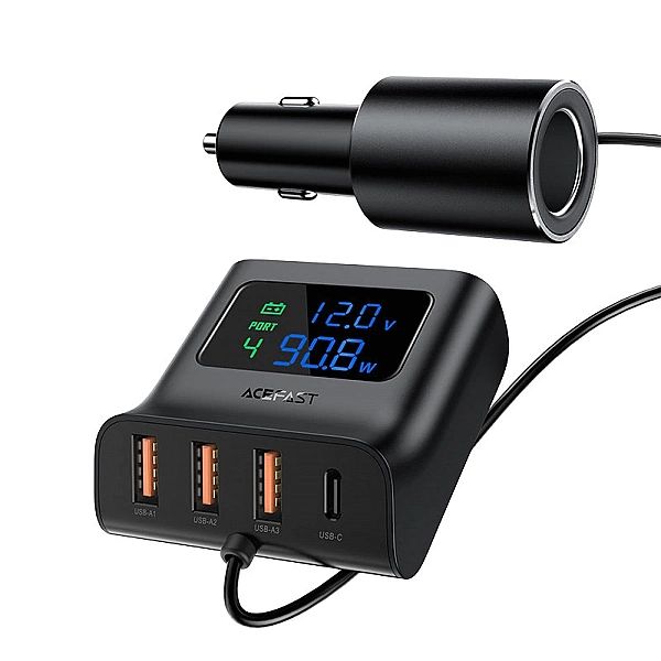 Acefast ładowarka samochodowa 90W USB Typ C / 3x USB / gniazdo zapalni