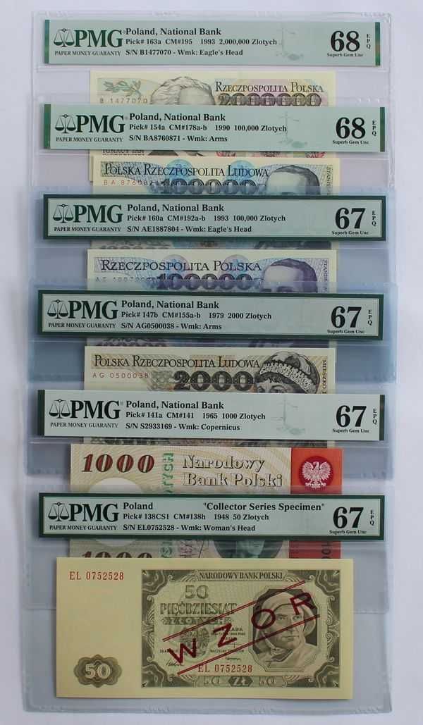Stanisław Moniuszko 100.000 zł 1990 banknot grading PMG 68