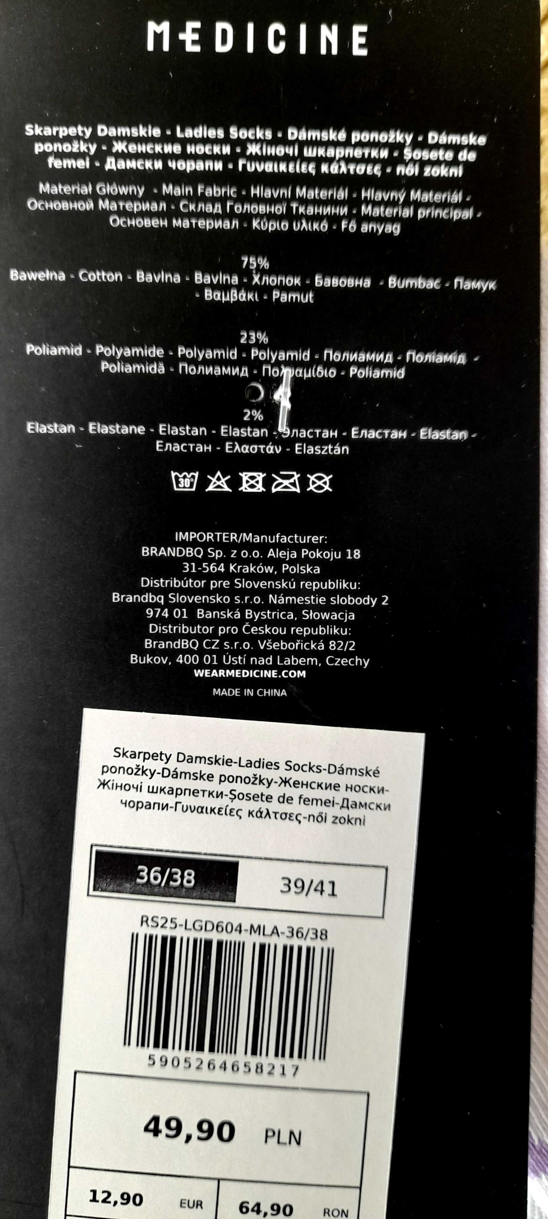 Skarpetki damskie 3pak Medicine nowe z metką r.36-38