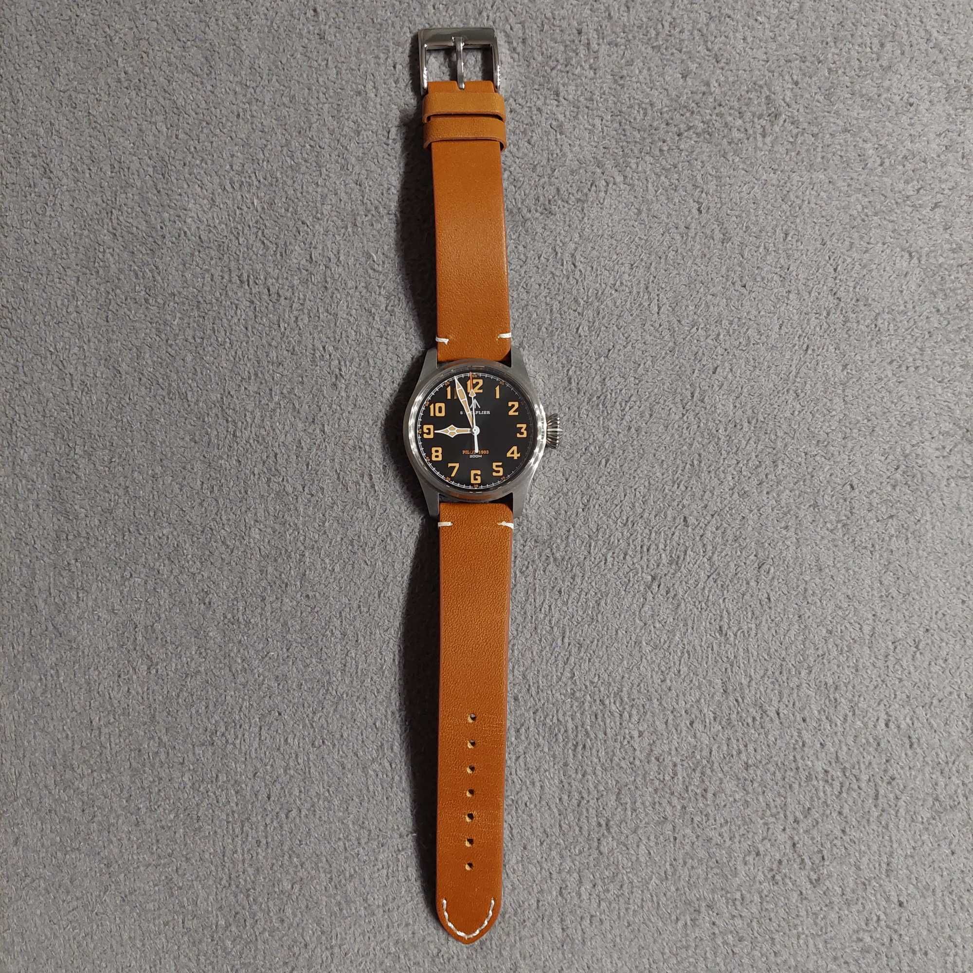 # zegarek Steelflier Pilot 1903, szafir, dwa paski, box - NOWY #