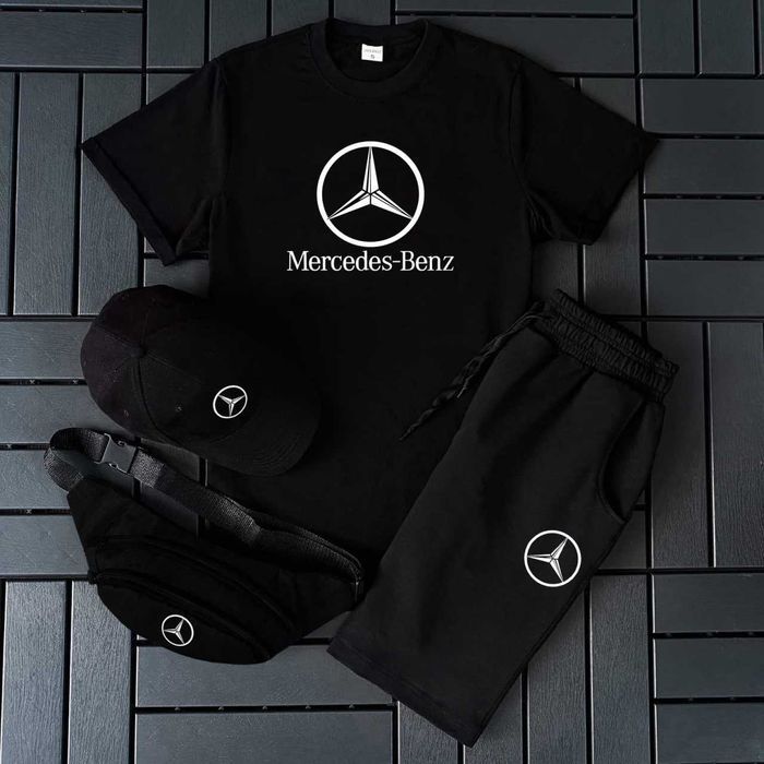 Літній костюм Mercedes-Benz футболка + шорти Мерседес кепка бананка