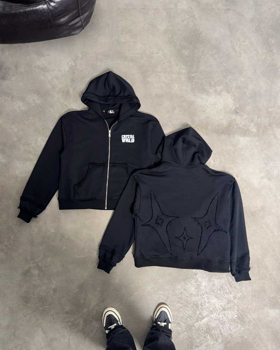 Худі CRYSTAL WRLD Distressed Zip-Hoodie (2025 Streetwear)