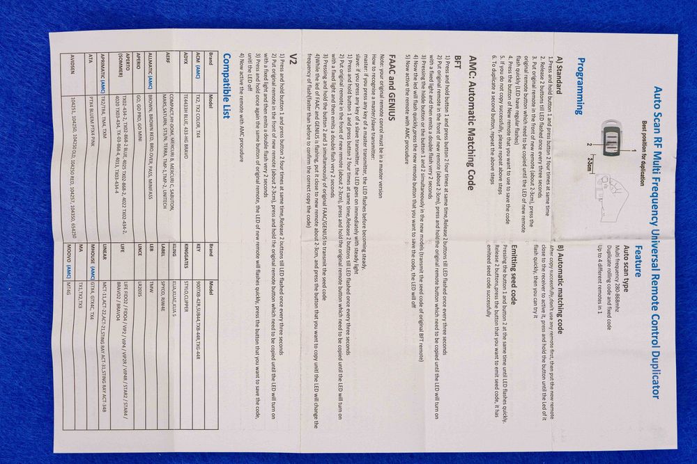 Comando de garagem universal multi frequencia 280Mhz-868Mhz