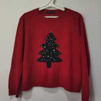 Новогодний свитер кофта красный с ёлкой M&S 

Полуобхват по плечам 40