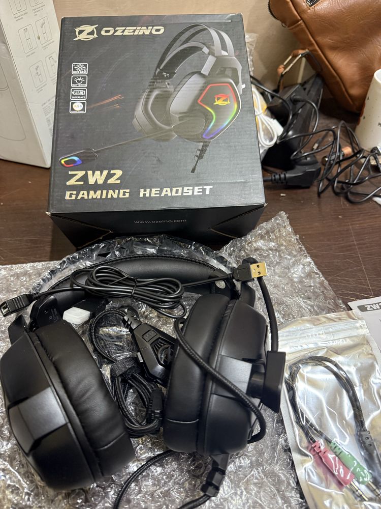 Słuchawki nauszne ozeino zw2 gamingowe pc dla graczy rgb usb jack