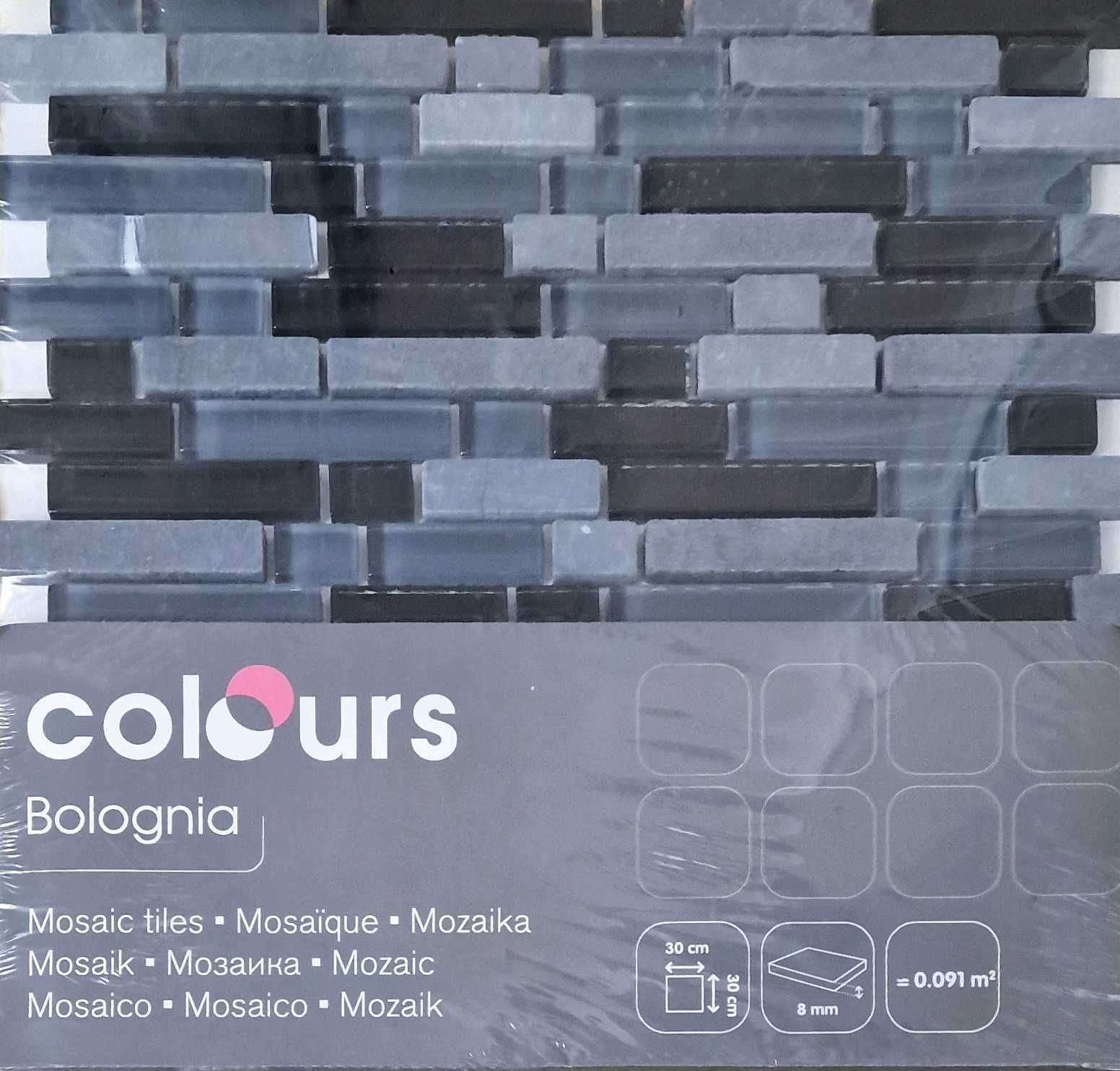 Płytki mozaika Colours Bologne szara, czarna, niebieska 30 cm x 30 cm