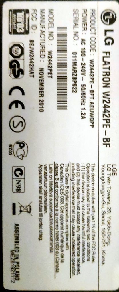Monitor LG 24" DVI VGA HDMI sprawny