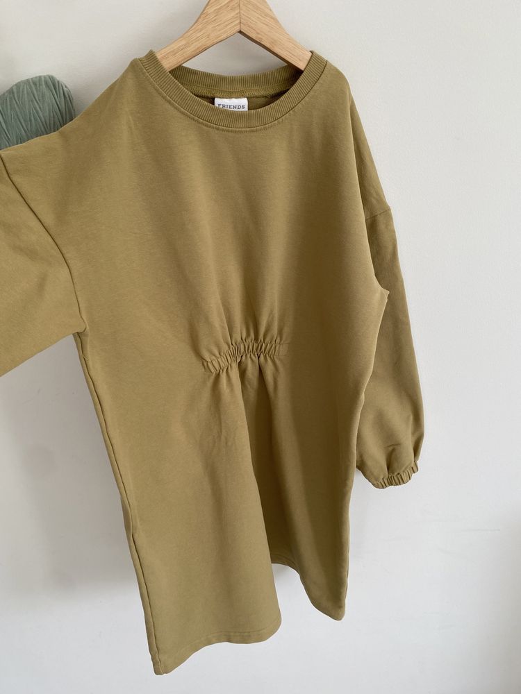 Sukienka bluza friends 140 beżowo musztardowa luźna jak newbie