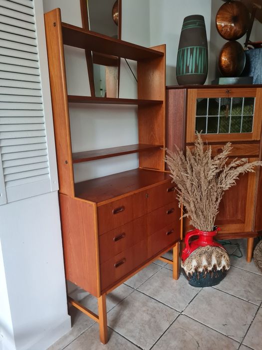 Komoda tekowa z nadstawką,regał,biblioteczka,Szwecja lata 60,mid-c