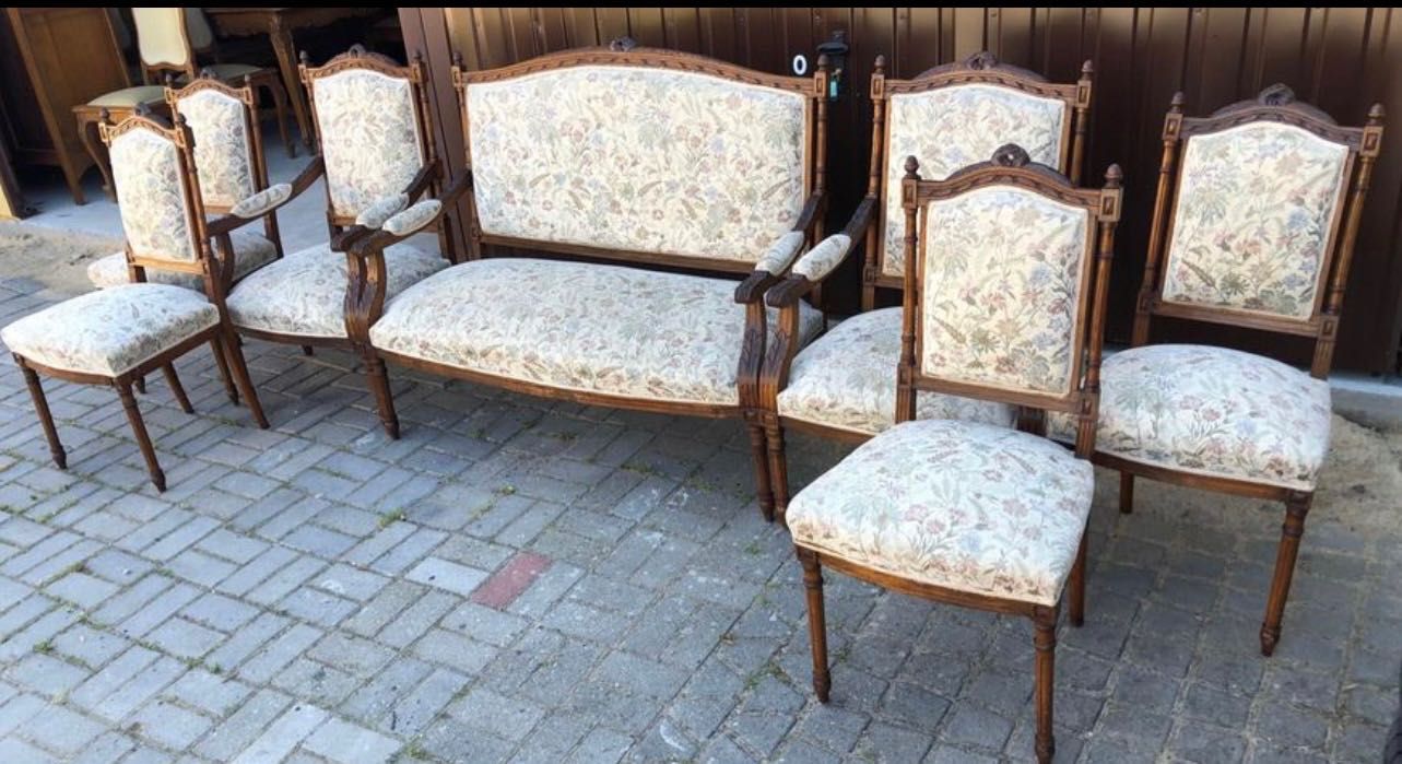 Stylowa sofa dwa fotele 4 krzesła na sprężynach