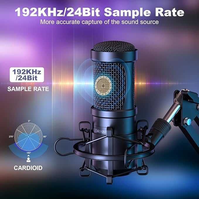 Profesjonalny mikrofon pojemnościowy USB Aokeo Ak-60 192 kHz/24-bit