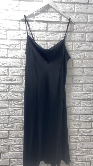 Женское длинное шелковое платье комбинация Черный