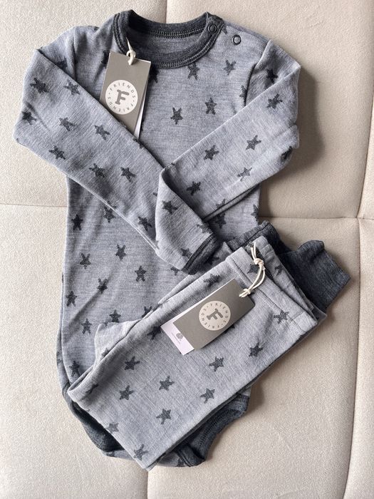 Wełniany komplet merino body i spodnie 98