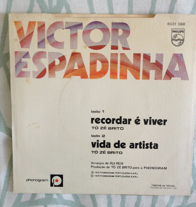 Disco Vinil "Victor Espadinha - Recordar É Viver / Vida De Artista"