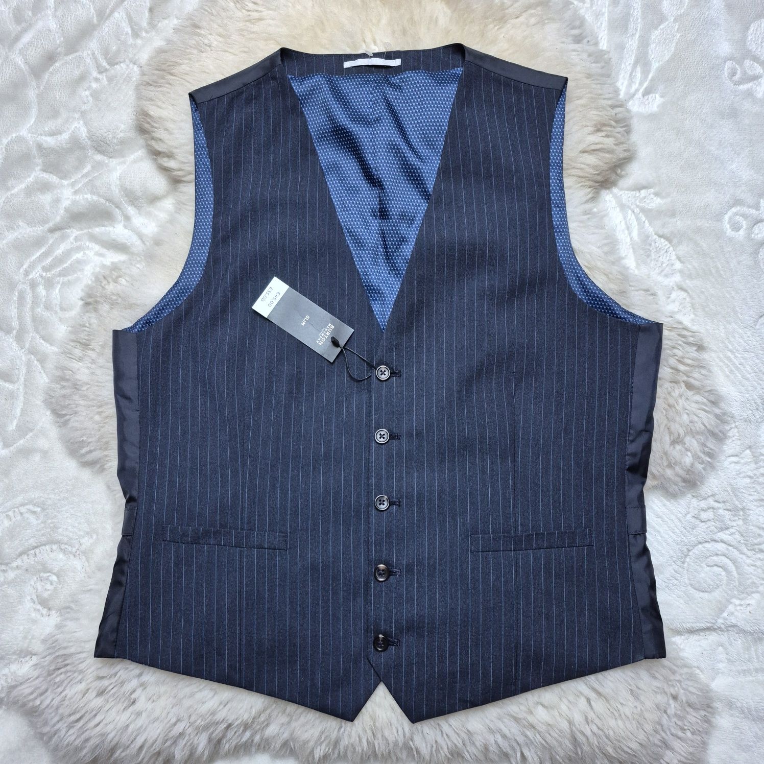 Kamizelka garniturowa XL Granatowa w paski Nowa Burton Menswear Londo