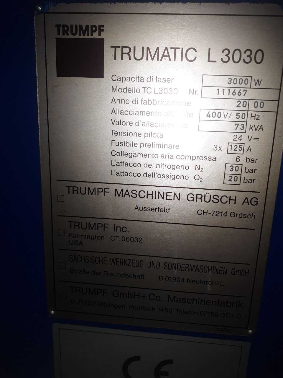Лазерний верстат з ЧПУ СО2 Trumph L3030