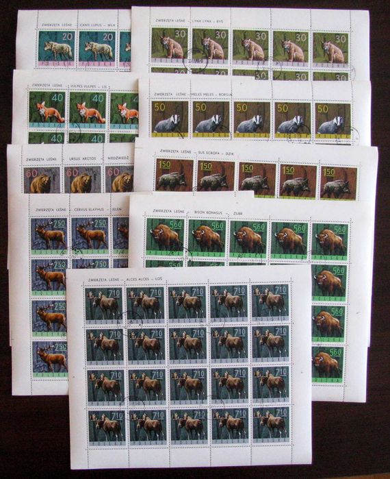 Znaczki Polska -1965 rok Zwierzęta leśne - arkusze