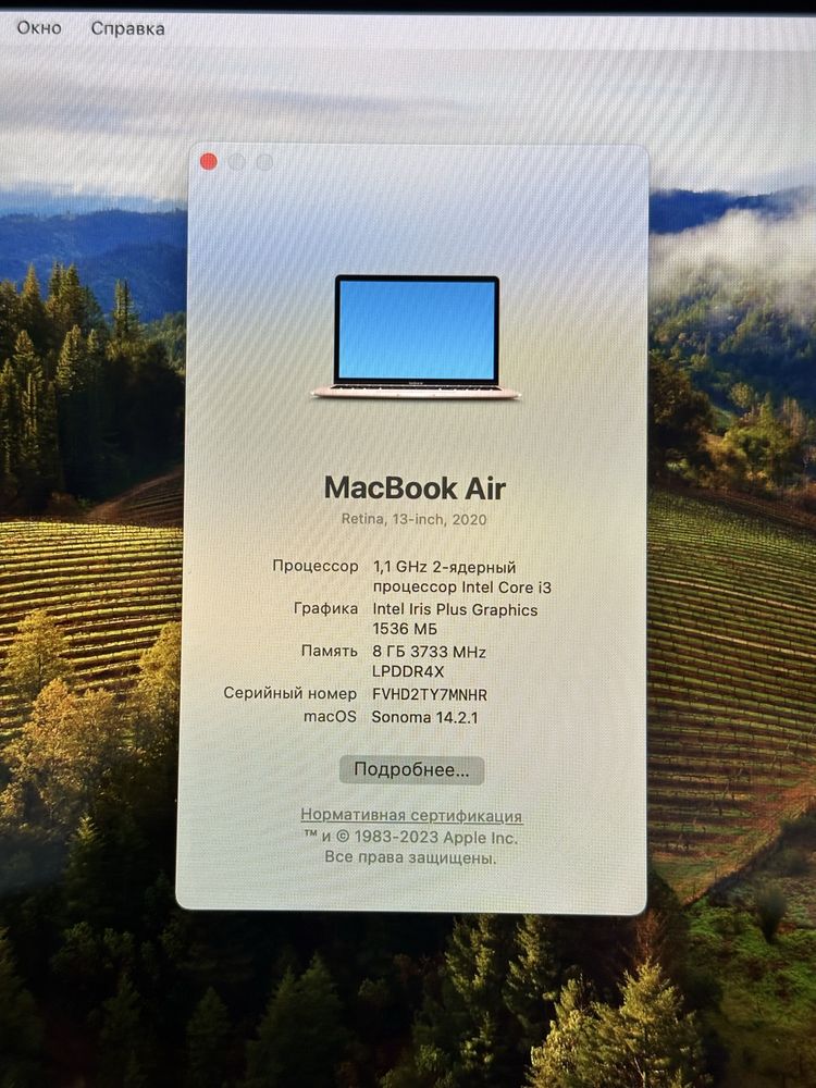 Macbook air 2020 I3 8/256