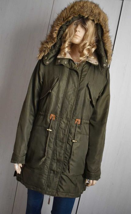 Kurtka zimowa 38 M parka długa ocieplana polar z kapturem płaszcz