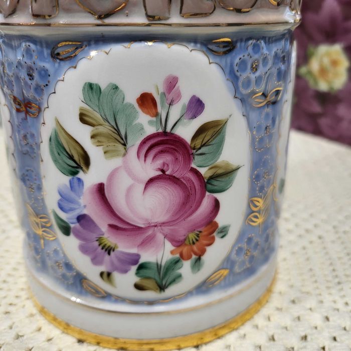 Кружка с крышкой Коростень. Ручная роспись