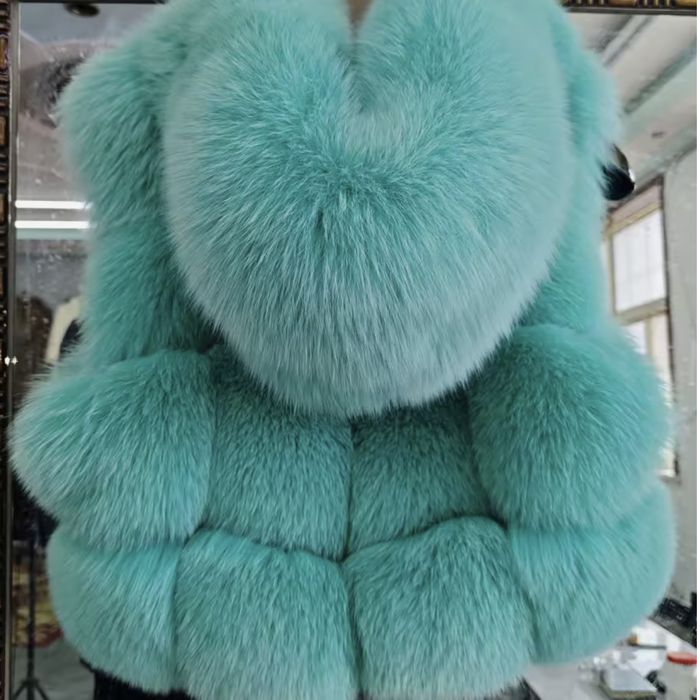 Kontantto kamizelka z futra lisa z kapturem turkus xs-5xl