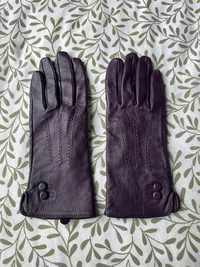 Fioletowe damskie rękawiczki skórzane skóra naturalna vintage