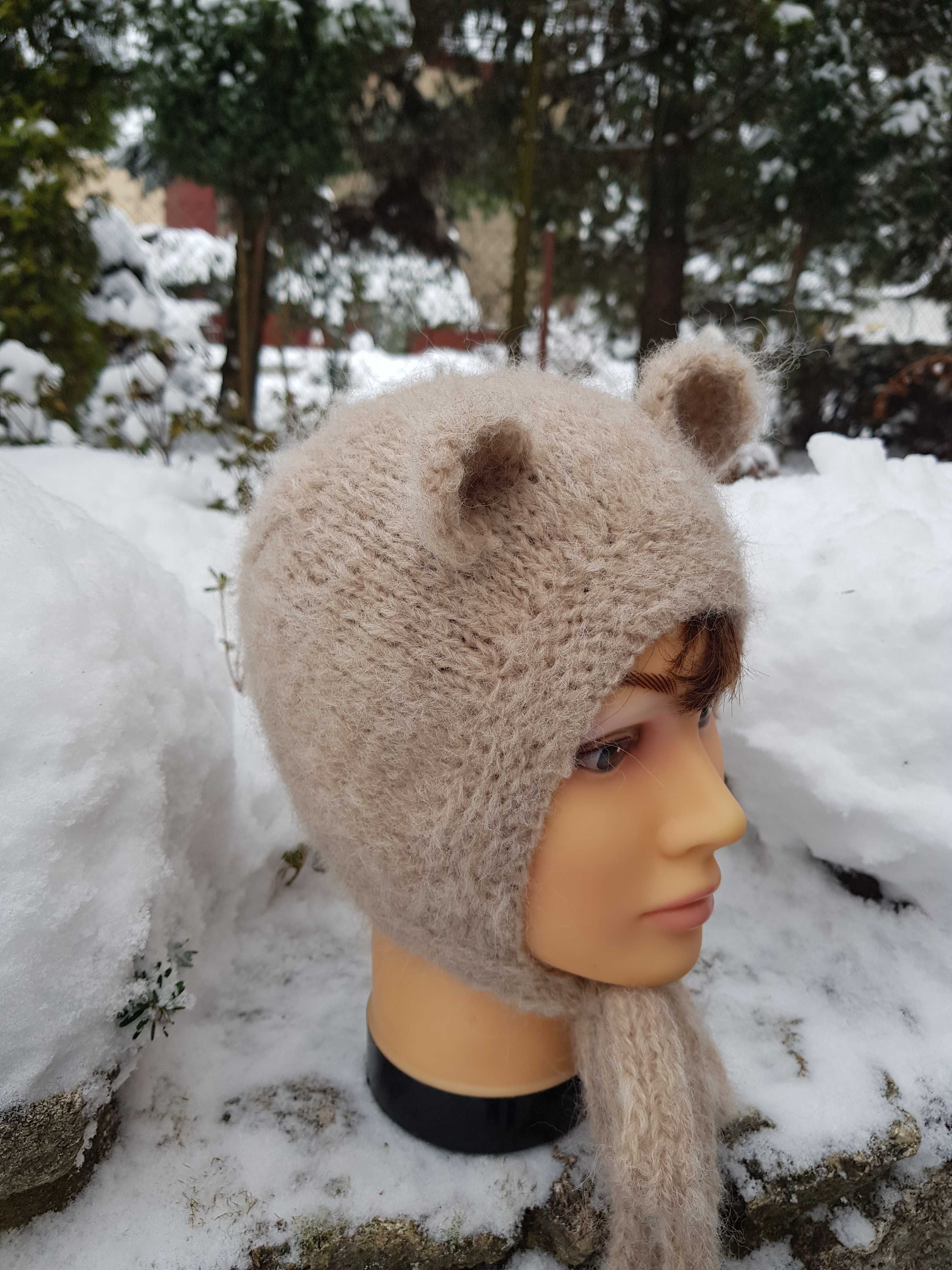 Czapka 54/56  Beżowy Miś alpaka/merynos