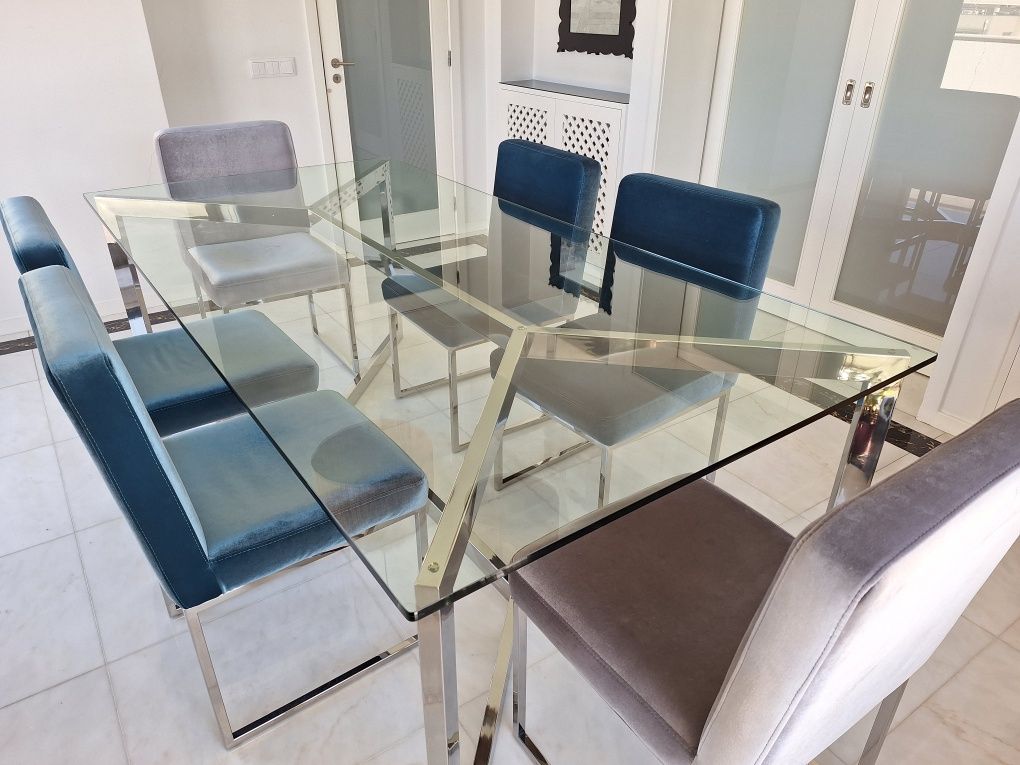 Mesa sala em aço inox e vidro