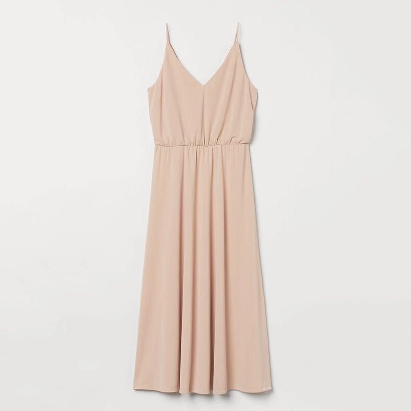 H&M sukienka midi w odcieniach nude, kopertowy dekolt 36 S