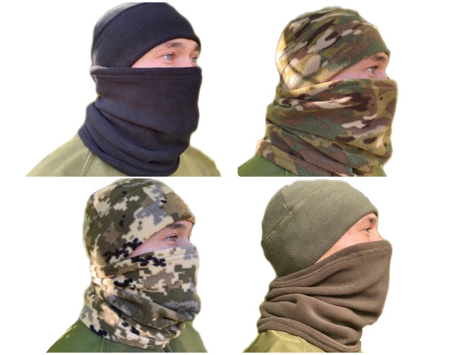 Комплект Флісова Шапка + Баф флісовий. Мультикам піксель  олива чорна