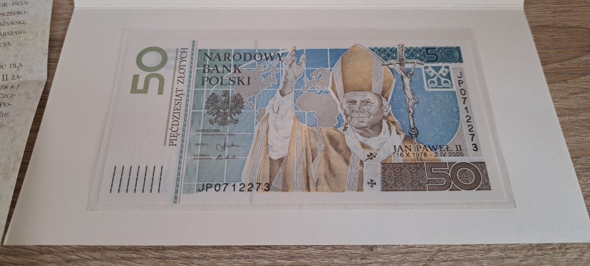 Banknot Kolekcjonerski 50 zł Jan Paweł II 2006 rok plus folder