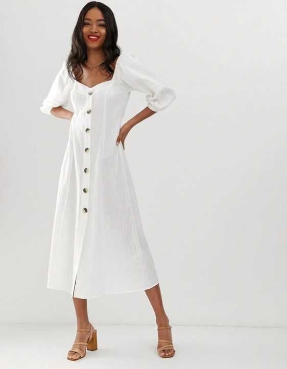 asos biała sukienka plażowa midi maxi 100% bawełna 34 xs