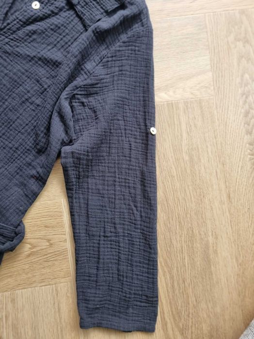 Czarna sukienka midi z muślinu długi rękaw M 38 długa sukienka muślin