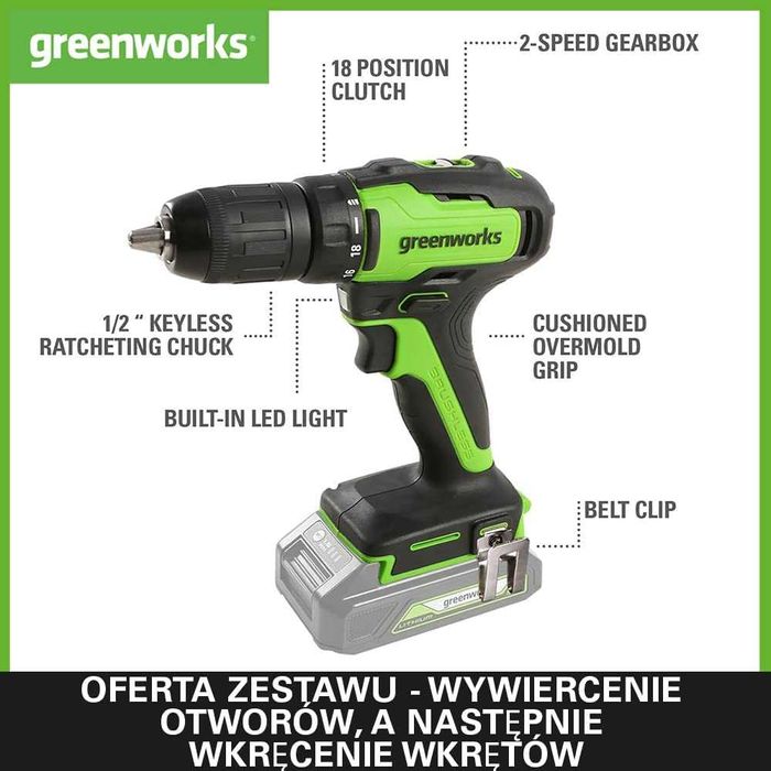 Greenworks Akumulatorowa Wiertarko-Wkrętarka i Zakrętarka Udarowa