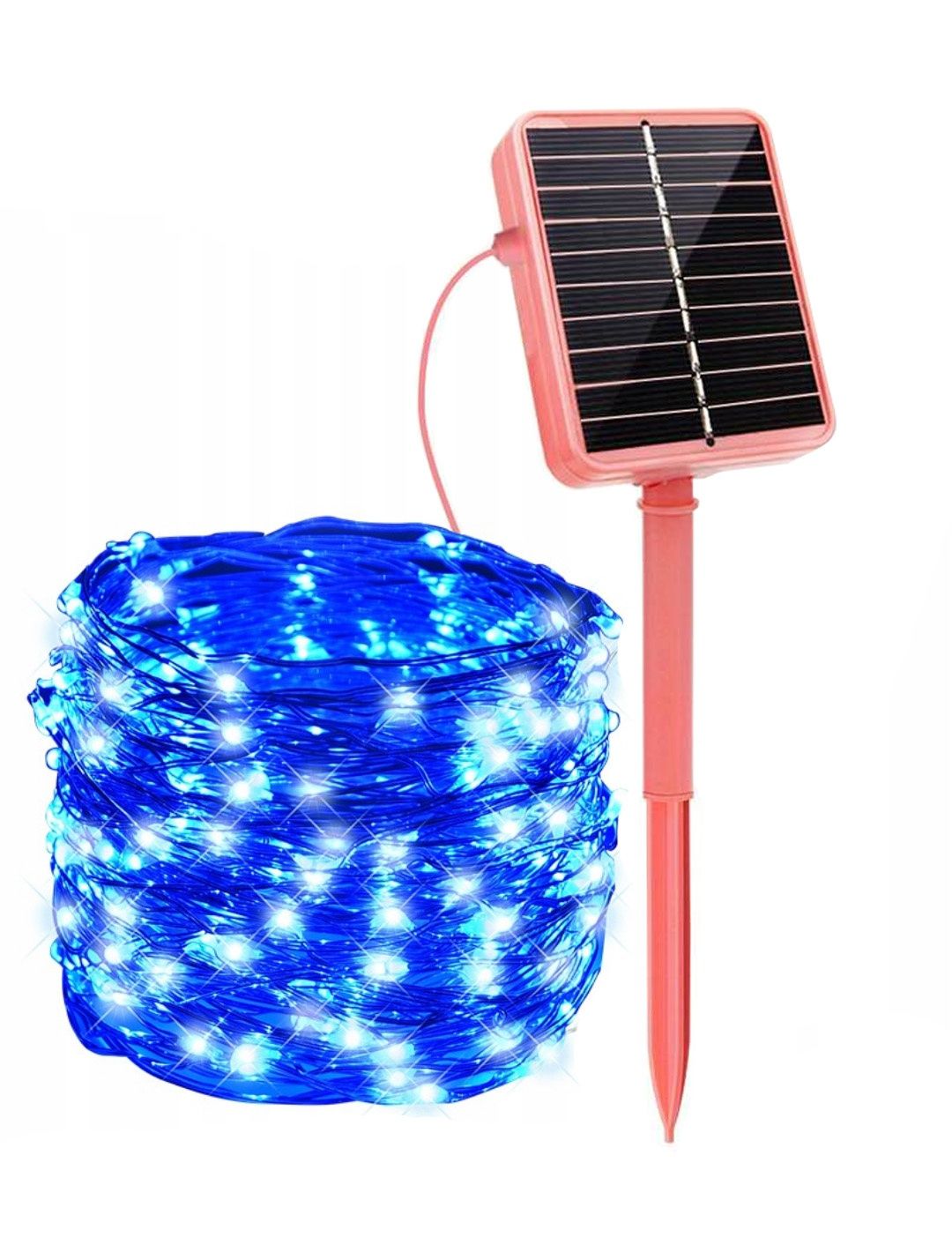 Niebieskie lampki solarne 200 led 21m ledowe ogrodowe na balkon