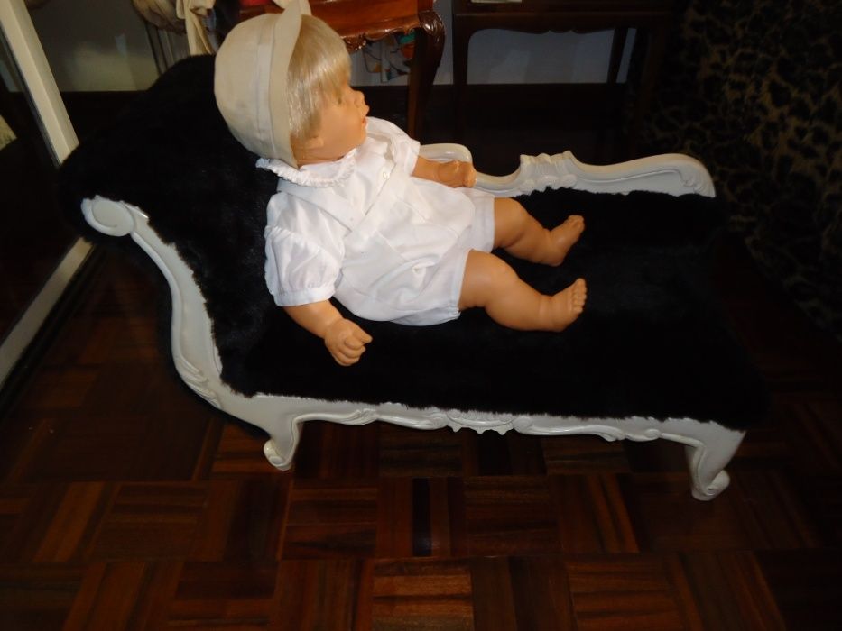 Sofá Brinquedo Chaselong Madeira lacada branca pêlo ecológico